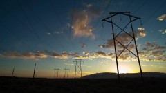 Timelapse of power lines running through the desert.