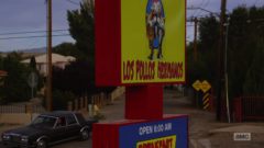 Mike watches the guy enter Los Pollos Hermanos