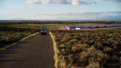 A "Los Pollos" truck arrives at a plant

(Note: this appears to be a different location than <a href="https://www.breakingbad-locations.com/locations/guss-chicken-farm/">Gus' chicken farm</a>, which was demolished before this episode was shot)